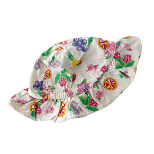 Vintage Kids Fruit Print Floral Ruffle Wide Brim Sun Hat Size 18 Months